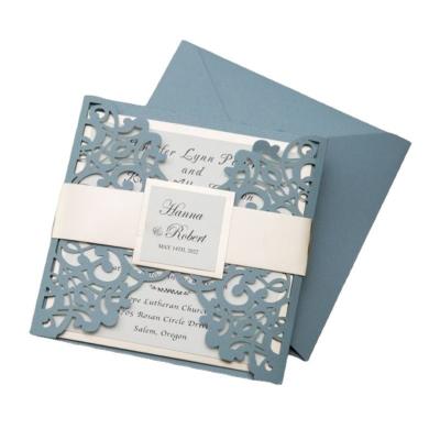 China Africa Popular Matching Custom Design Wedding Party Invitation Card Gray Blue Hollow Out for sale