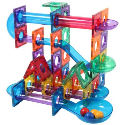 China 100pcs colors 100pcs mntl track tile multi running plastic outdoor magnetic building block toy ABS marble running blocks building block for sale