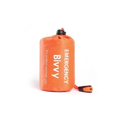 China Custom Logo PE Outdoor Ultralight Waterproof Folding With Whistle Drawstring Survival Emergency Camping Bag for sale