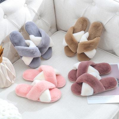 China Furry Plush Winter Home Slippers Open Toe Slippers Thermal Slippers Factory Made for sale