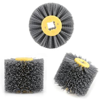 China Nylon Abrasive Roller Brush Wheel Industrial Cylinder Brush for Woodgrain Grinding for sale