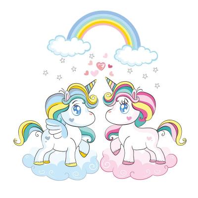 China Washable Transfer Printing Rainbow Unicorn Logo Plastisol Heat Transfer Paper Sticker Custom Heat Transfer for sale