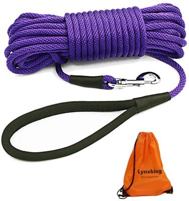 China Sustainable Dog Training Leash Tracking Line With Double Woven Handle , Heavy Duty No Tangle Long Rope Dog Leash for sale