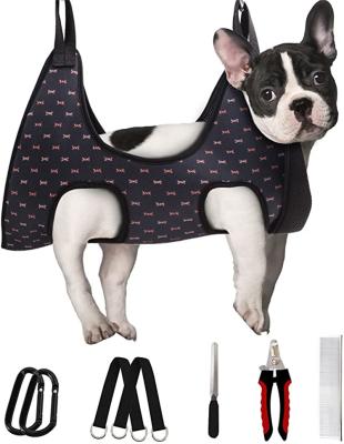 China Throw Pet to Help Them Grooming NOEW Heat Print Beauty Flannel/High Quality Polyester/Nylon Pet Grooming Hammock with Pet Comb Nail Folder for sale