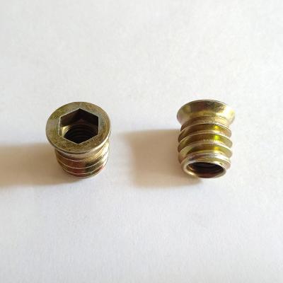 China Retail Industry Furniture Threaded Insert Nuts For Hex Wood Socket Screw Flanged Barbed Zinc for sale