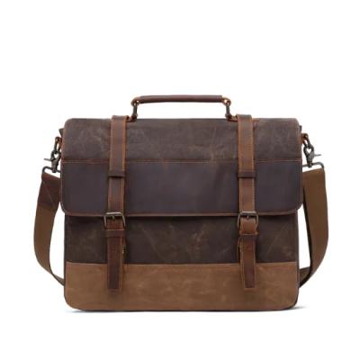 China Leisure Vintage Waxed Water Resistant Canvas Mens Satchel Bag Messenger Laptop Bag for sale