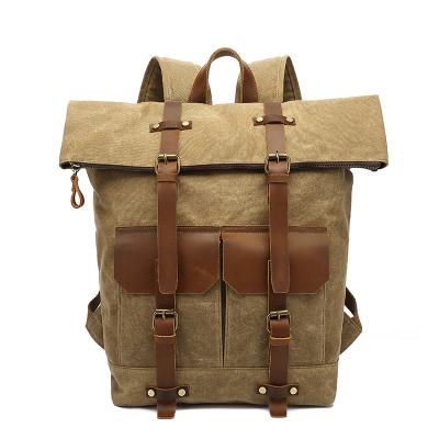 China Canvas Rucksack Style Waterproof Waxed Genuine Leather Backpacks With Laptop Compartment Waterproof Outdoor Sports Backpack for sale