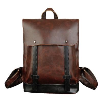 China Retro Rucksack Waterproof Men College Student Schoolbag Casual Crazy Horse Leather Bag for sale