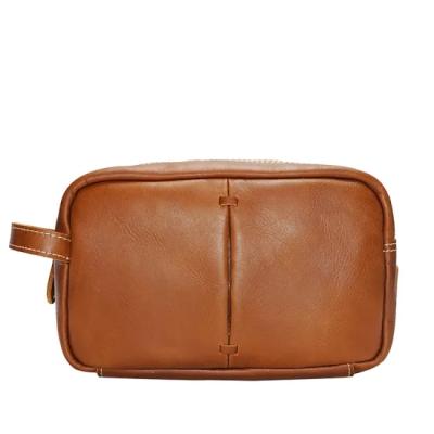 China Fashion Retro Custom Men's Leather Travel Make Up Cosmetic Toiletry Bag for sale