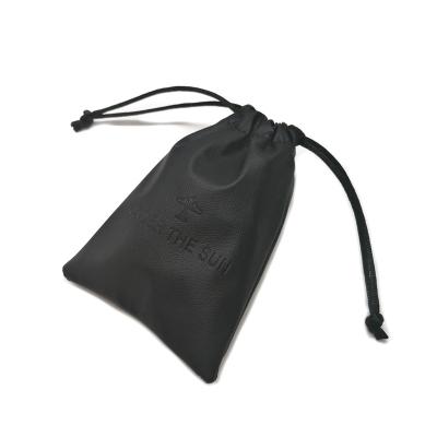 China Recyclable Custom Logo Printed Leather Small Drawstring PU Earphone Bag Pouch for sale