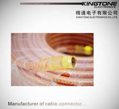 China RG6 Copper Conductor CATV Coaxial Cable with Golden F Connector for Antennas for sale