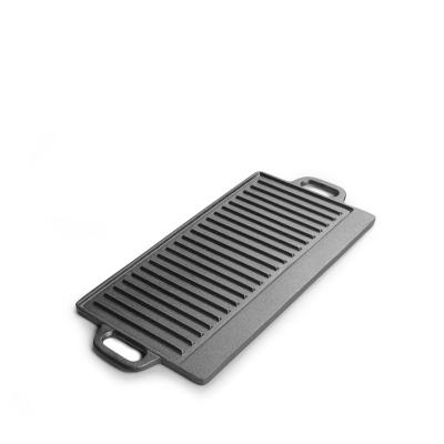 China Modern Cooking Side Reversible Grill Pan Outdoor Cookware Griddle Pan Tray Rectangular Cast Iron Double for sale