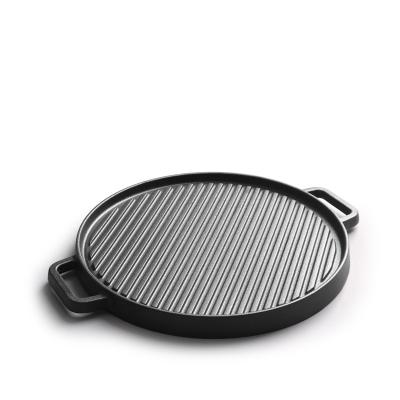 China Modern Cooking Pan Outdoor Cookware Griddle Pan Tray Round Cast Iron Double Reversible Side Grill for sale