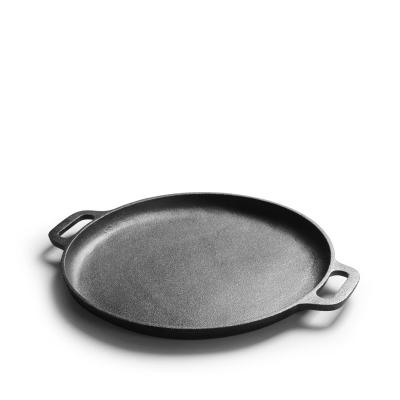 China Hot American Style Turned Pre-Seasoned Cast Iron Pizza Pan With Two Helper Handles Griddle BBQ Pan for sale