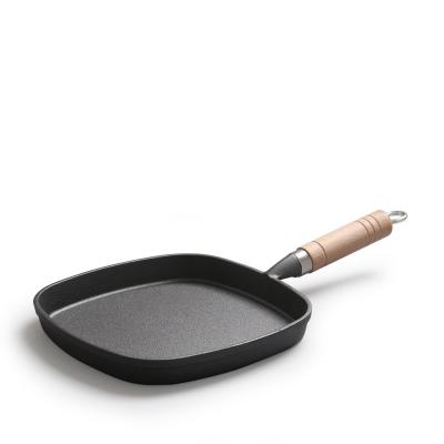 China Wholesale Modern Flat Bottom Grill Casserole Preseasoned Cast Iron Skillet Frying Pan With Long Handle for sale