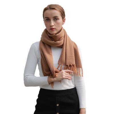 China Latest Arrival Simple Stylish Coffee Long 100% Cashmere Autumn Outdoor Scarf For Female for sale