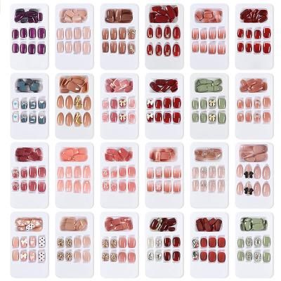 China 24pcs Salon Square And Ballet Fake Nails Short Reusable With Designs Press On Nails For Girls Nail Supplies For Professionals Manicure for sale