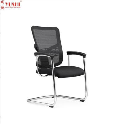 China Comfortable Cheap Durable Metal Frame Black Fabric Seat Mesh Back Office Visitor Chair for sale