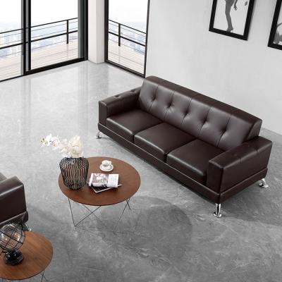 China Comfortable Luxury Soft Office Furniture 3 Seater Brown Leather Sofa Modern for sale