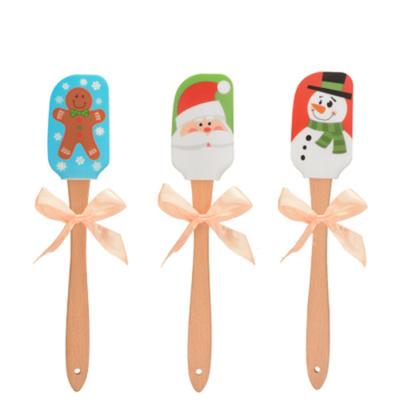 China Wholesale Price Christmas Kitchen Instrument Tool Kit Food Grade Flexible Flexible Silicone Baking Spatula With Wooden Handles for sale