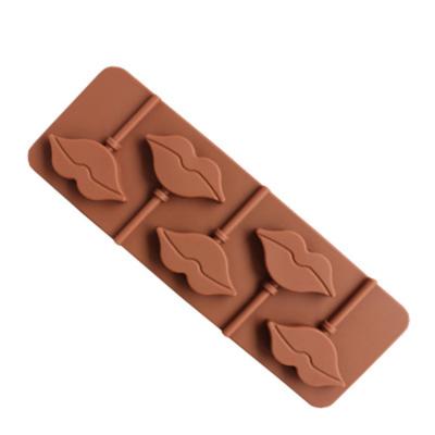 China Sustainable Food Grade 6 Cavity Red Lips Say Shape Silicone Lollipop Lipstick Candy Sugar Chocolate Mold for sale