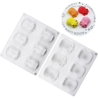 China Excellent Quality P0144 Sustainable Highly 6 Cavity Animal 3D Pig Shape Silicone Mousse Cake Mold for sale