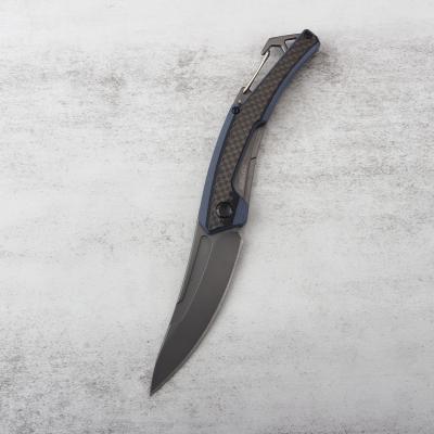 China High Quality Light Weight Ready To Ship 8Cr14 Blade G10 Carbon Fiber Handle Main Chain Carabiner Pocket Folding Knife for sale