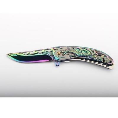 China High Precision Dragon Pattern Stainless Steel Blade Camping Outdoor Survival Hunting Fishing Folding Knife for sale