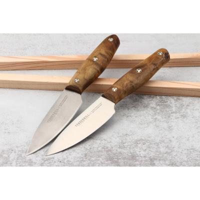 China Low MOQ 6.5in Durable Burl Wood Handle Kitchen Knife 5Cr15 High Quality Stainless Blade Fruit Vegetable Peeling Chef Knife for sale