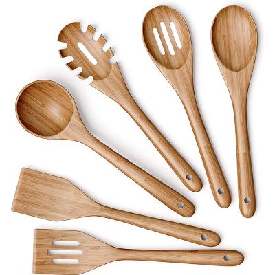 China Sustainable Drop Shipping 6 Piece Kitchen Utensil Spoon Bamboo Mixing Spatula Kitchen Cooking Tool Kits for sale