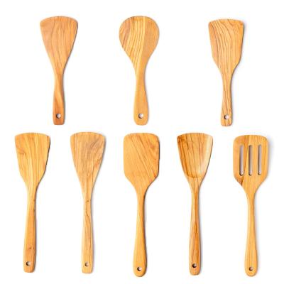 China 2021 Fast Shipping Custom Sustainable 100% Olive Wood Bamboo Kitchen Cooking Utensils Natural Spatula Set for sale