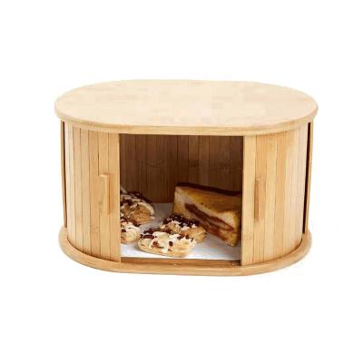 China 2021 Sustainable Eco Friendly Round Bamboo Amazon Food Bread Box For Kitchen Storage for sale