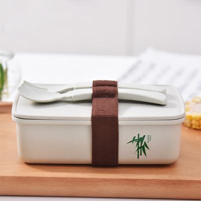 China Large Bento Lunch Box Portable Sustainable Portable Reusable Single Tier 600ml Bamboo Fiber Bento Lunch Box With Fork Spoon for sale