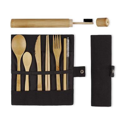 China Eco Sustainable Reusable Bamboo Cutlery Set Bamboo Utensil Set Wooden Travel Cutlery Set for sale