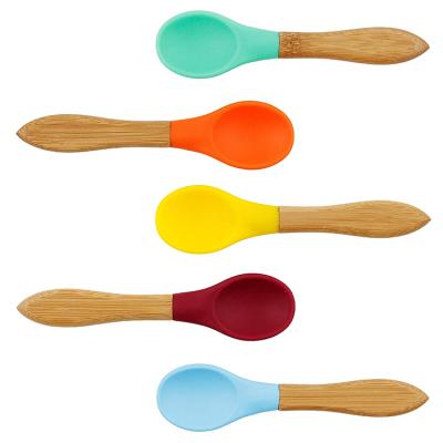 China Mini Color Silicone Material Protect Child Health Viable Hot Sale Eco-Friendly Reusable Bamboo Spoon for sale