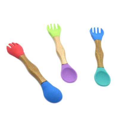 China Viable Head Multi-Function Dual-Use Baby Silicone Fashion Silicone Spoon Bamboo Fork for sale