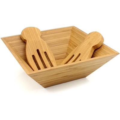 China 2021 Hot Custom Made Wooden Square Salad Bowl Amazon Logo Japanese Bamboo Bowl Kitchen Durable for sale