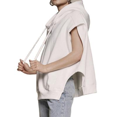 China Autumn Streetwear Solid Loose Drawstring Viable Cut Women Sleeveless Hoodie for sale