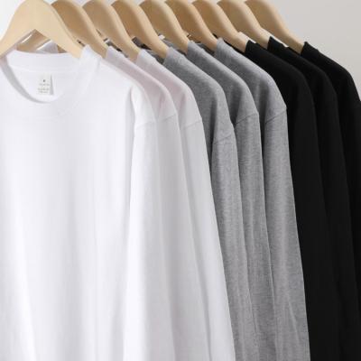 China All-match 220g anti-shrink casual cotton spring long-sleeved T-shirt loose men's and women's solid color basing shirt customized model for sale