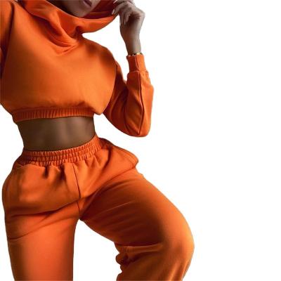 China Sustainable Hooded Joggers 2 Piece Crop Top Sleeveless Workout Long Pants Womens Two Piece Set for sale