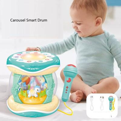 China Educational Gifts New Children Hand Clapping Drum with Microphone Early Education Music Upgrade Carousel Infant Intelligence Tapping Drum for sale