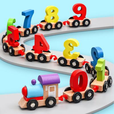 China Small Digital Train Assem Kids Educational Gifts Tractor Toys Wooden Shape Trackless Train Number Early Education Toys for sale