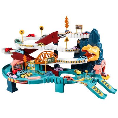 China Slot Toy Hot Selling Dinosaur Winding Mountain Road Rail Car Kids Multi-Storey Car Adventure Parking Lot Children Toys for sale