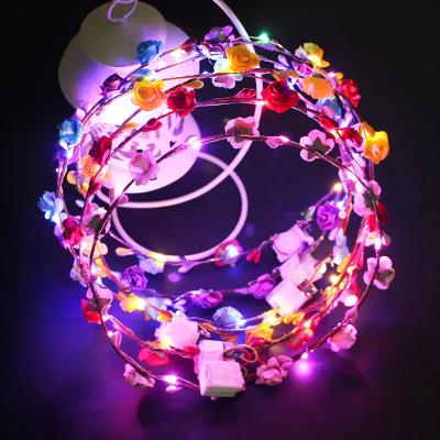 China Derc LED Headband Light Up Glowing Light High Flower Wreath LED Flower Headband Hair Garland String Flower Floral Head Wreath for sale