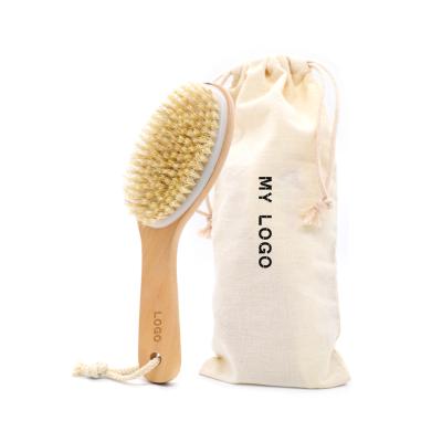 China EXFOLIATING Custom Logo Wood Handle Body Dry Brush Bath Brush Exfoliating Body Scrub Brush With Boar Hair for sale