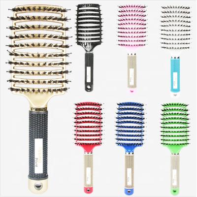 China Hot Selling Custom Made Professional Salon Nylon Boar Bristle Curved Logo Massage Hair Duct Brush Waterproof for sale