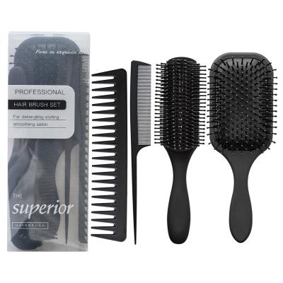 China Amazon Waterproof 4pcs Matte Plastic Paddle 9 Rows Degrease Haircut Tool Kit Hair Brush Detangle Comb Beauty Set for sale