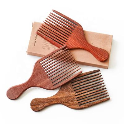 China Handmade Sandalwood Wide Tooth Afro Pick Comb Beard Pick Comb LogoEco Friendly Home Custom MOQ for sale