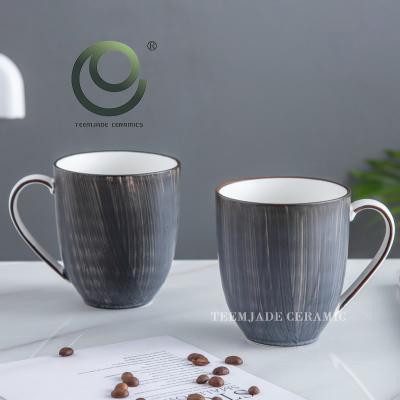 China New Arrival 350ml Porcelain Mug Coffee Mug Gift Box Stocked Ceramic Mug Sets Nordic Style Dark Gray Ceramic Mug for sale