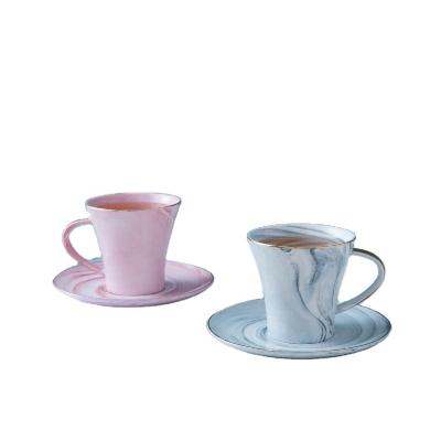 China Viable Design Real Marble Rose Gold Gray Porcelain Saucer Tea Cup Ceramic Coffee Set for sale